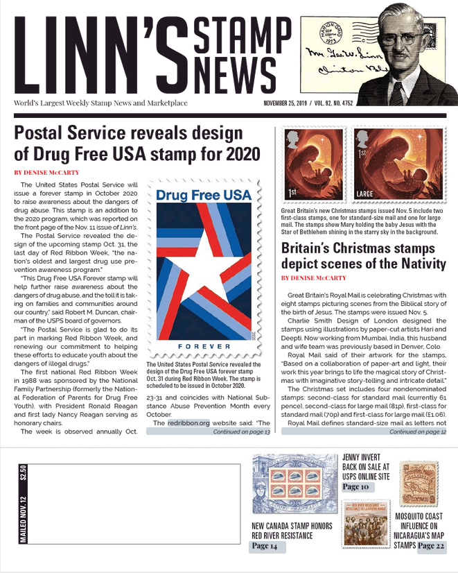 Linns-Stamp-News-Weekly November 25, 2019 Issue Cover