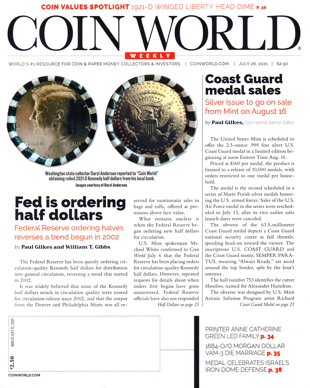 Coin-World-Weekly July 26, 2021 Issue Cover
