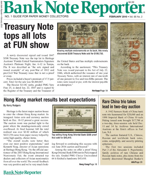 Bank-Note-Reporter February 01, 2016 Issue Cover