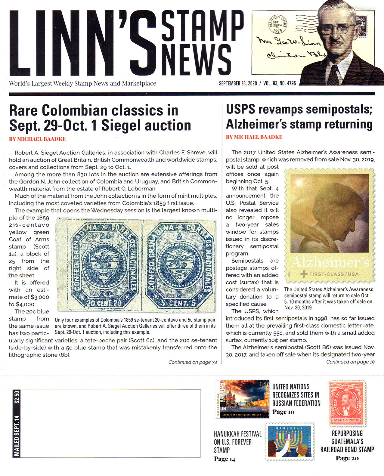Linns-Stamp-News September 28, 2020 Issue Cover