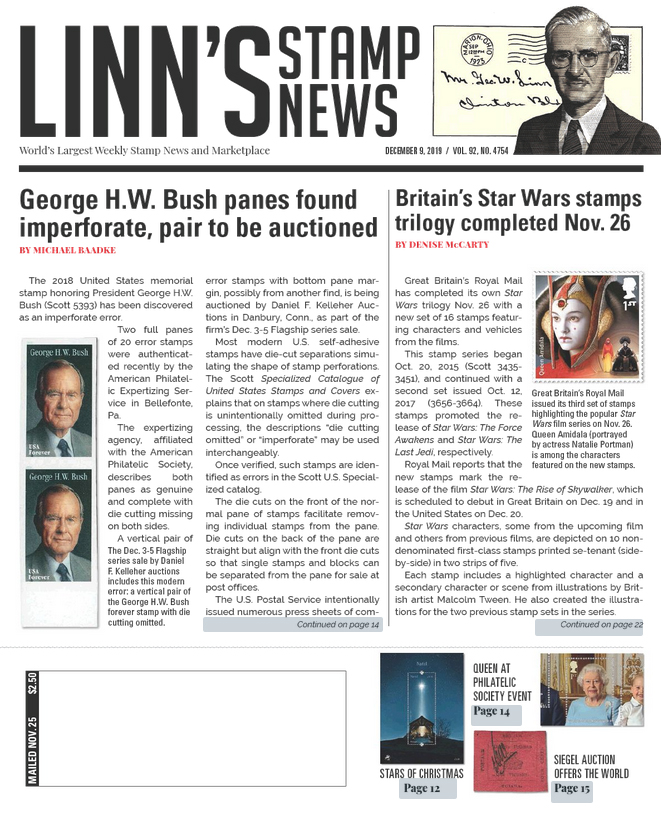 Linns-Stamp-News-Weekly December 09, 2019 Issue Cover