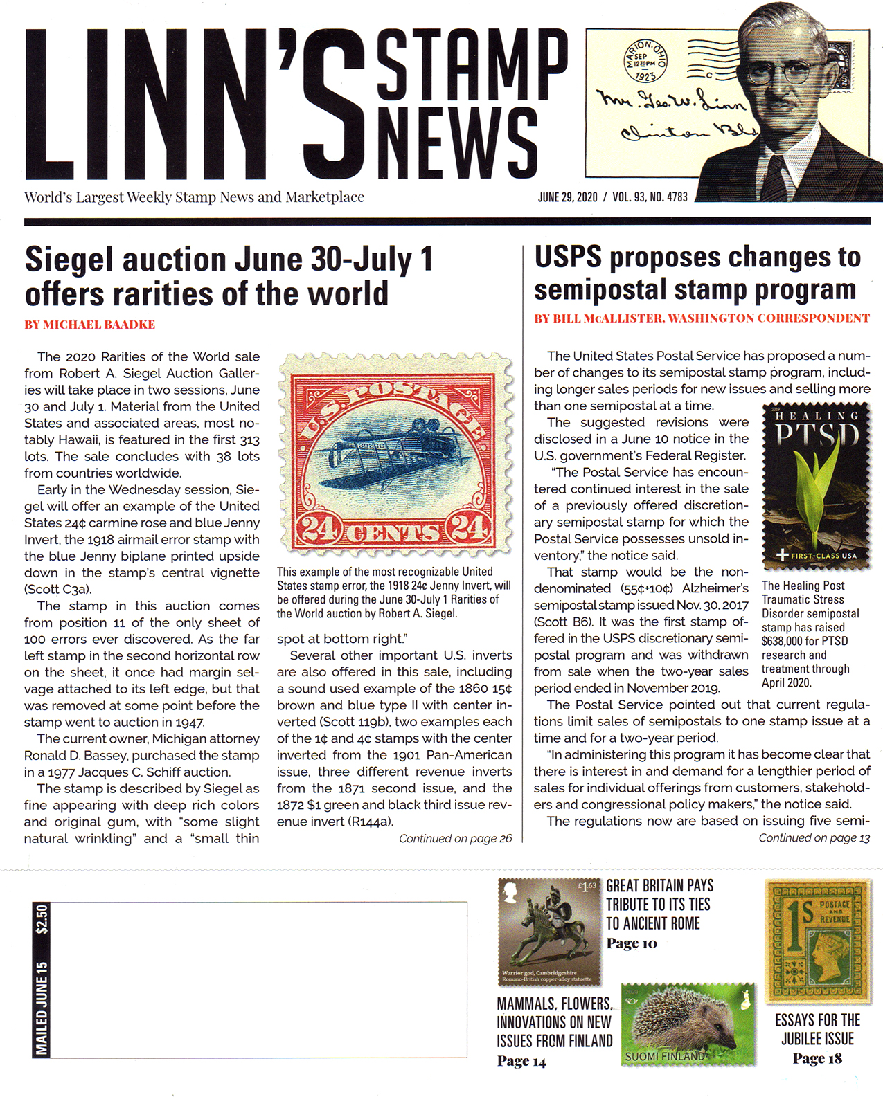 Linns-Stamp-News-Weekly June 29, 2020 Issue Cover