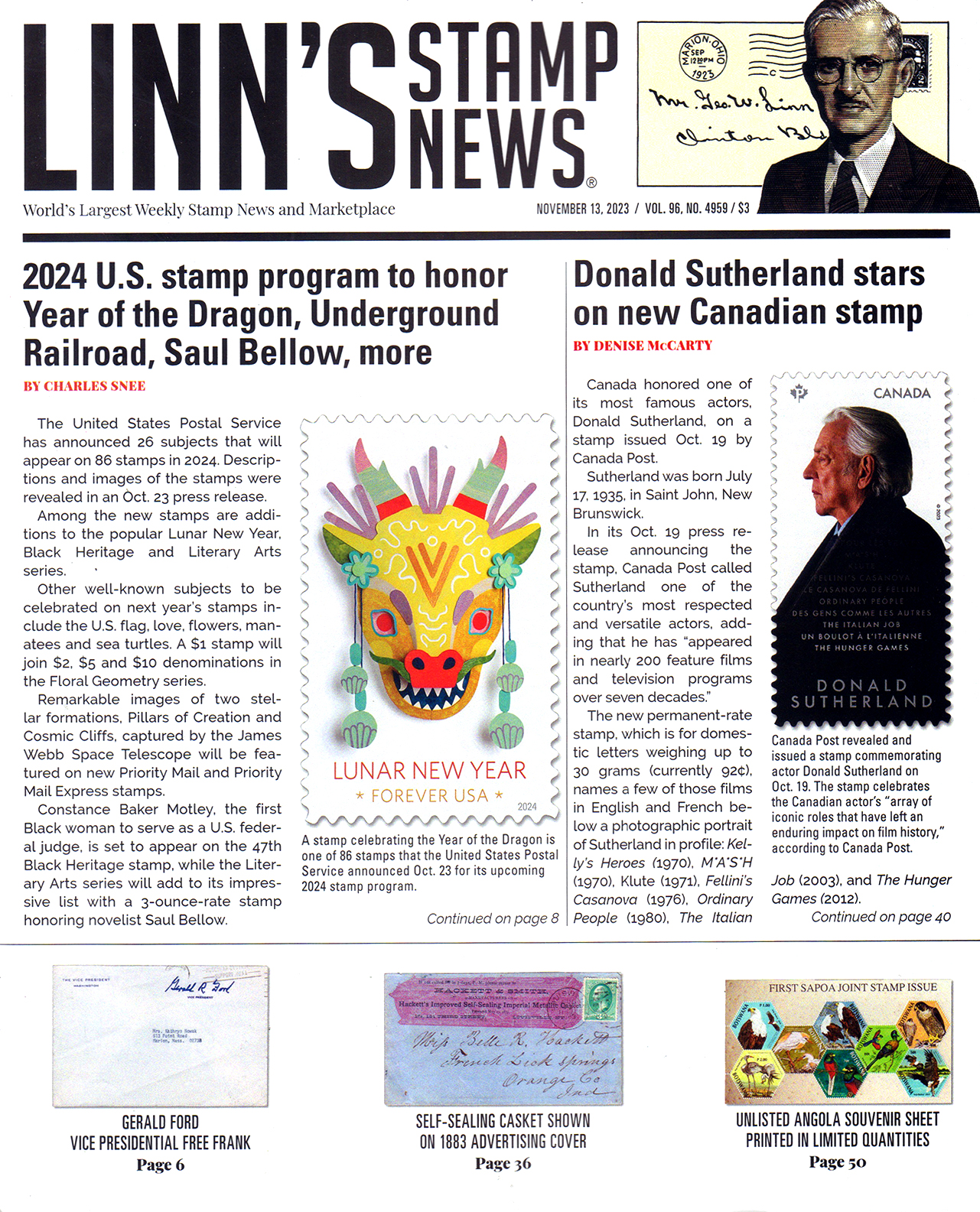 Linns-Stamp-News-Weekly November 13, 2023 Issue Cover
