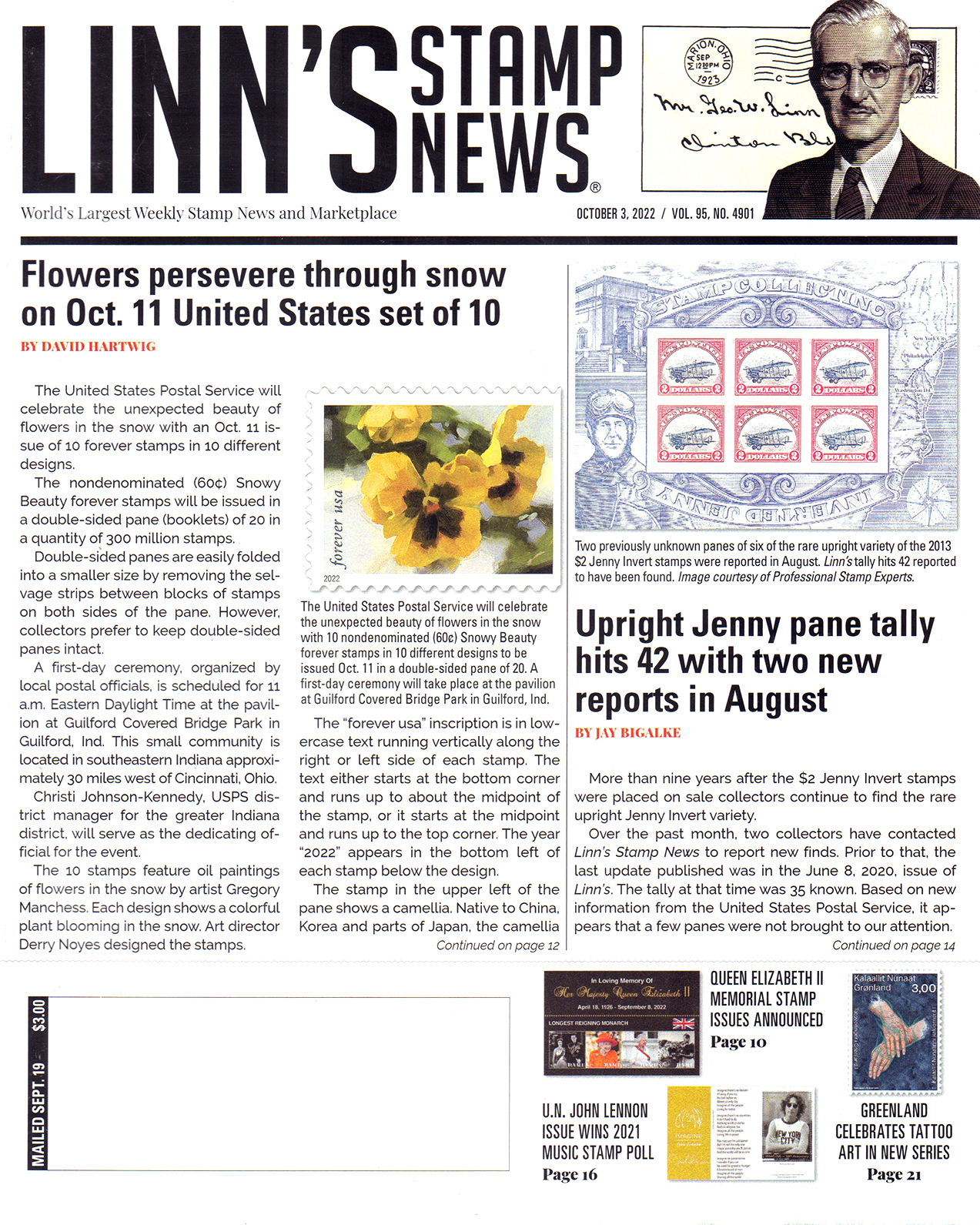 Linns-Stamp-News-Weekly October 03, 2022 Issue Cover