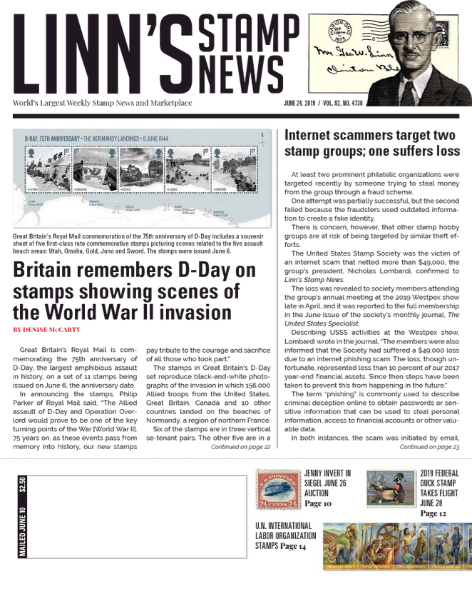 Linns-Stamp-News-Weekly June 24, 2019 Issue Cover