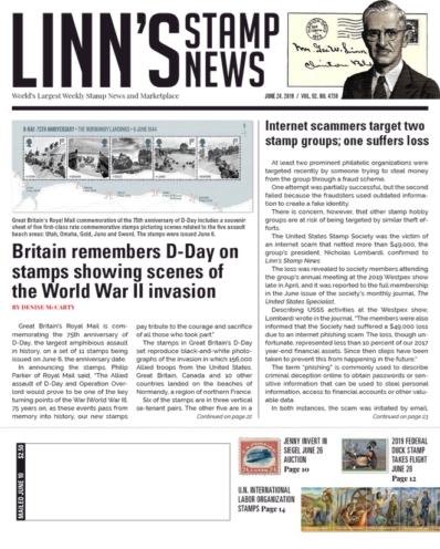 Linn's Stamp News Weekly June 24, 2019 Issue Cover