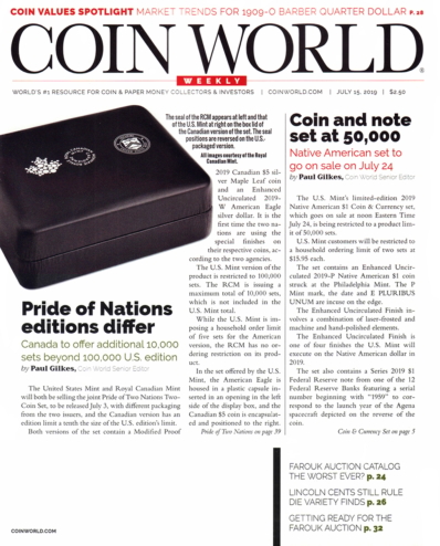 Coin World Weekly July 15, 2019 Issue Cover