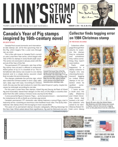 Linn's Stamp News Weekly February 04, 2019 Issue Cover